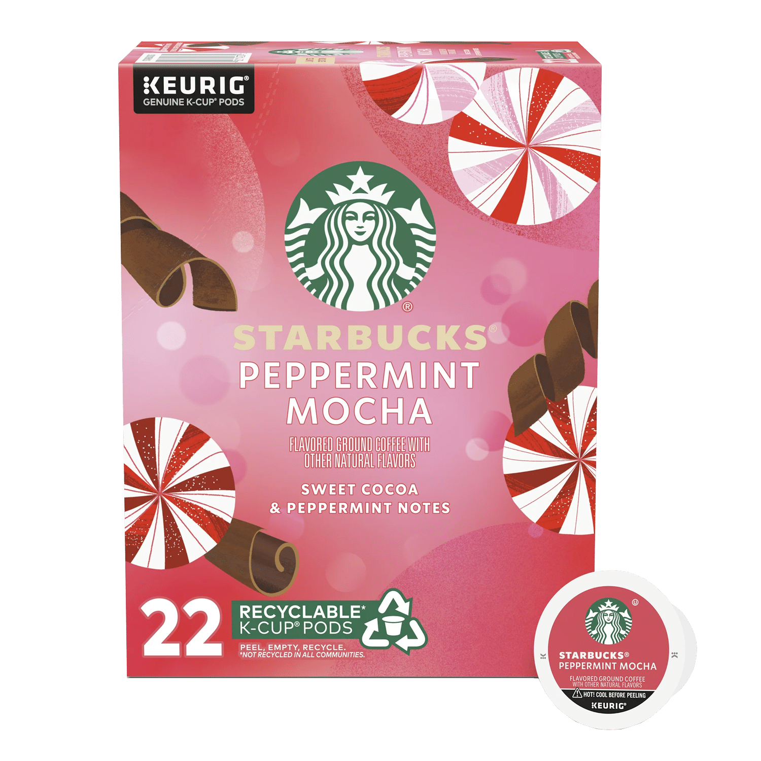 Starbucks Peppermint Mocha, Flavored K-Cup Coffee Pods, 100 Arabica, Naturally Flavored, Limited Edition, 22 ct 1 Starbucks Peppermint Mocha, Flavored K-Cup Coffee Pods, 100 Arabica, Naturally Flavored, Limited Edition, 22 ct